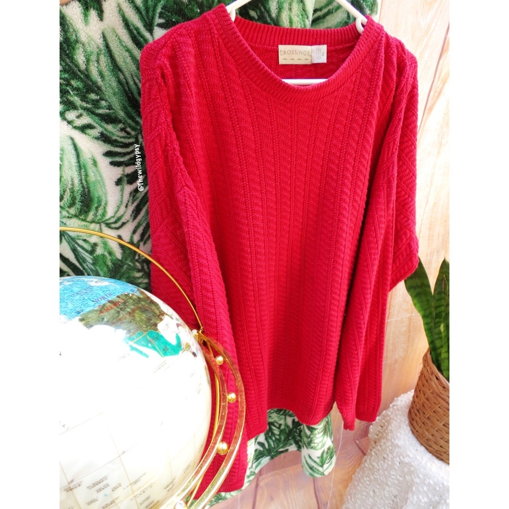 Vintage electric red oversized cable knit sweater 🍄 - Picture 6 of 9